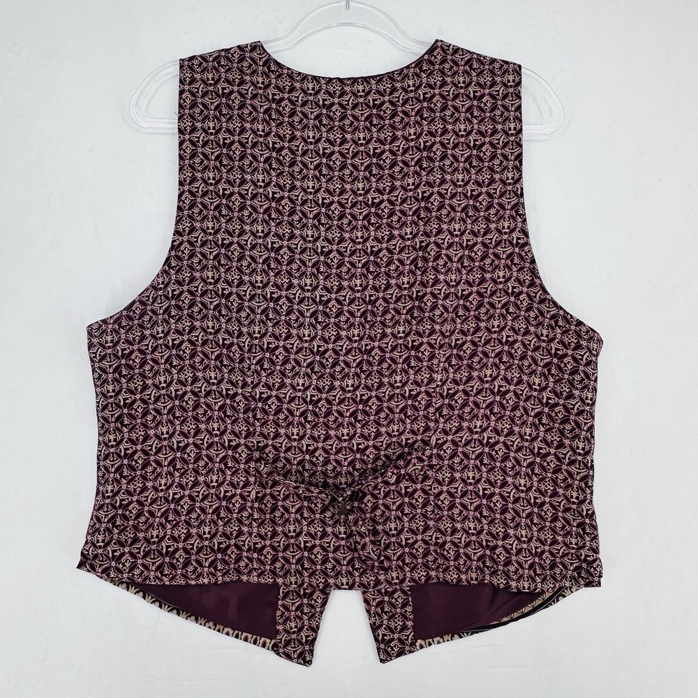 Vintage Jantzen Vest Women's Size Large Maroon Brown Geometric Print Boho 90s - Picture 6 of 10